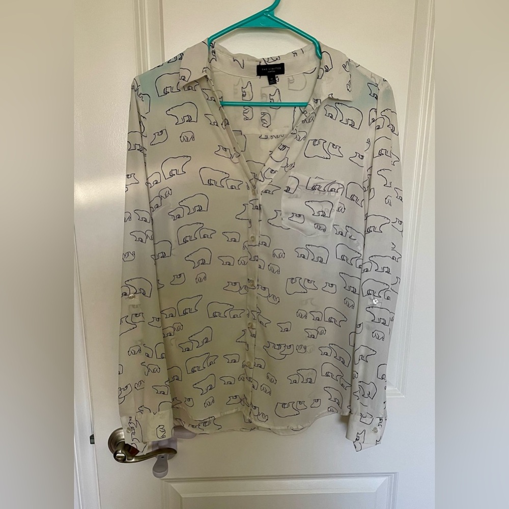 The Limited Black and White Bear Print Blouse